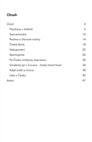 A Czech language workbook with texts and exercises about the Czech Republic, Czech realia, and culture for A1 level students with content.